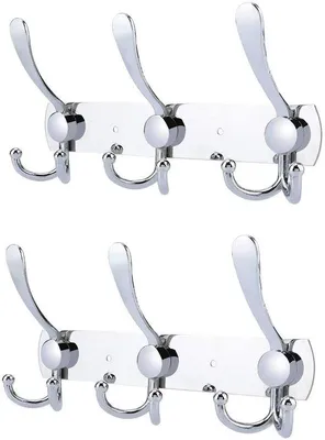 Immagine prodotto di Gancio portasciugamani in acciaio inossidabile, 9 ganci, argento, 2 pezzi, ganci da parete
