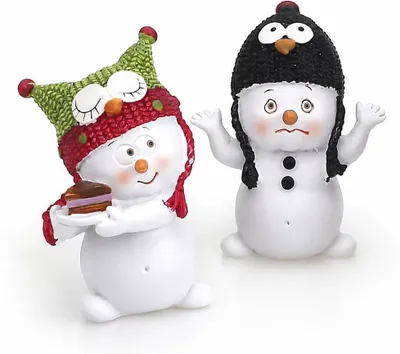 2 Schneemann-Figuren aus Polysteen, je 7 cm, weiß/grau