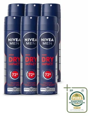 Imagen del producto de 6 aerosoles desodorantes NIVEA MEN Dry Impact, 150 ml - Paquete ahorro - 6 unidades