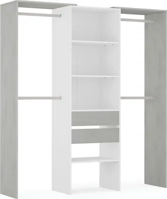 Produktbild von Garderobe Miramar, Struktur für begehbaren Kleiderschrank, Offener Kleiderschrank ohne Türen, Begehbarer Kleiderschrank, 179x50h202 cm, Weiß und Zement