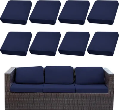 Produktbild von Husse Terrassenkissenbezüge, Outdoor-Sofabezüge, Sofabezüge, Stretch-Sofakissenbezüge, abnehmbar und maschinenwaschbar (Marineblau)