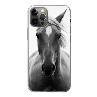 Produktbild von MuchoWow® Handyhülle Schutzhülle Hülle für iPhone 12 Pro Pferd - Tier - Schwarz - Weiß Silikon Softcase Handy Hülle - Abdeckung