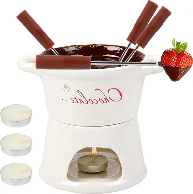 Keramische Schokoladen- und Käsefondue-Topf mit Gabeln