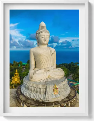Produktbild von Buddha Phuket Thailand– Wandbild mit Rahmen – Gerahmtes Bild  – Wanddekoration – 60x80 cm –  Weiß Rahmen