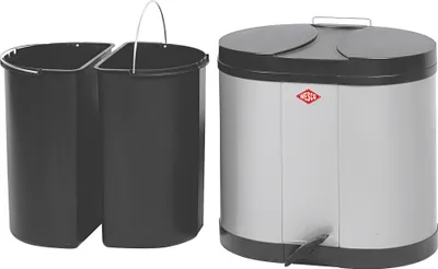 Two different types of trash cans are shown side-by-side against a white background.