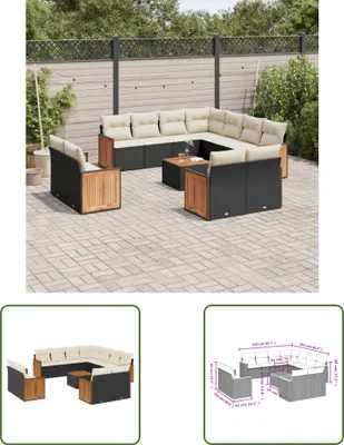 Produktbild von The Living Store 12-tlg. Garten-Sofagarnitur mit Kissen Schwarz Poly Rattan