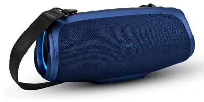 Immagine prodotto di Altoparlante Bluetooth portatile MEDION P61746 (batteria ricaricabile, potenziamento dei bassi, carillon, effetti luminosi RGB, protezione dall'acqua IPX7 e robustezza, power bank integrato, 2X 15 W RMS) Blu