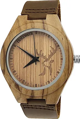 Produktbild von Holzwerk HIRSCHBERG Damen & Herren Leder & Holz Uhr mit Hirsch Logo, braun
