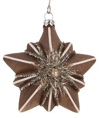 Produktbild von Clayre & Eef Weihnachtsanhänger Stern 10x8x9 cm Goldfarbig Glas