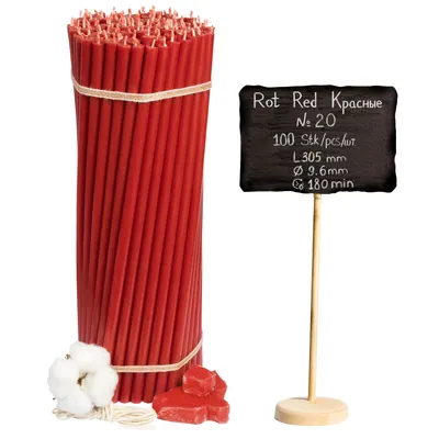 Zdjęcie produktu dla Kościelne czerwone świece z wosku pszczelego №20 100 szt - 2 kg