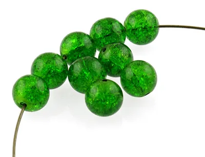 Produktbild von Vintageparts Crackle Glasperlen grün rund 12mm, 20 Stück