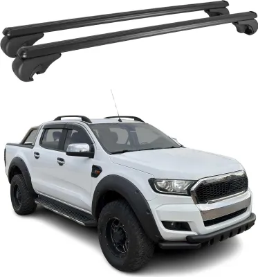 Image de Barres de toit Transversales pour Ford Ranger T6 2012-2022 DoubleCab Alu Noir