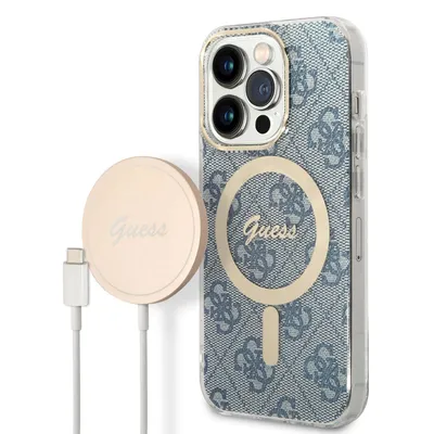 Immagine prodotto di Zestaw Guess Gubpp14Lh4Eacsb Custodia+ caricatore Iphone 14 Pro 6,1 Niebieski/Blu Custodia rigida 4G Stampa Magsafe