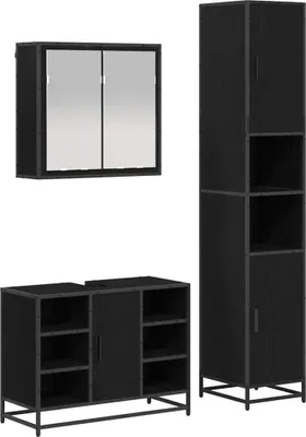 Obrázek produktu pro vidaXL Koupelnový nábytek set 3 ks černý dubový materiál na bázi dřeva