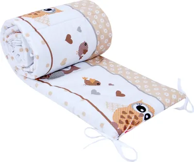 Produktbild von BabyLux Nestchen Bettumrandung 210x30 cm – Kopfschutz für Babybett, Beistellbett & Laufgitter – Weiche Gitterbett-Polsterung- Baumwolle 54. Eule Braun