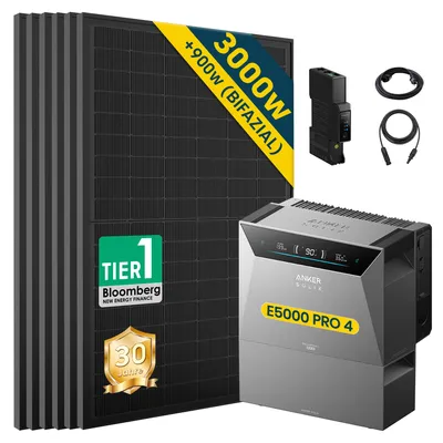 Produktbild von ALLDREI Balkonkraftwerke mit Speicher Anker Solix Solarbank 4 E5000 Pro & BP2700x1,Komplettset mit 6x500W Bifazialer Solarpanel & Smart Meter Gen 2