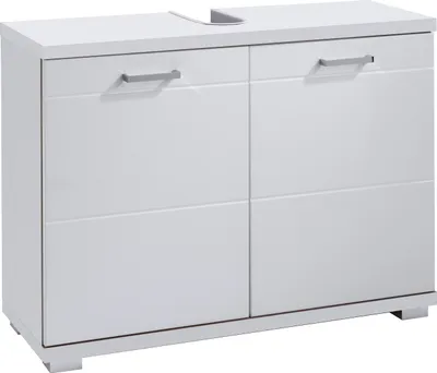 Produktbild von byLIVING Waschbeckenunterschrank Nebraska, Breite 80 cm, Badezimmerschrank mit Metallgriffen, Front in Hochglanz weiß, WBU mit Syphonausschnitt