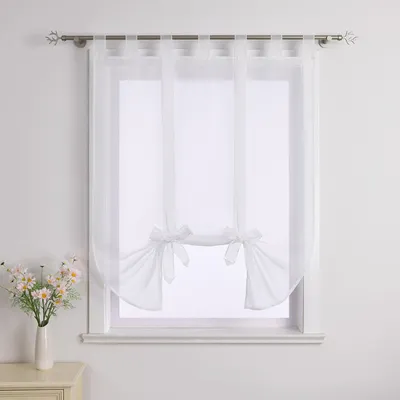 Produktbild von Joyswahl Raffrollo Voile Raffgardinen mit Schlaufen Modern Schlaufenrollo mit Band halbtransparent Weiß BxH 80x140cm