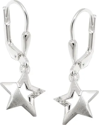 Produktbild von Ohrbrisur Ohrhänger Ohrringe 25x10mm Stern teilmattiert mit Zirkonias Silber 925 silber 25x10mm