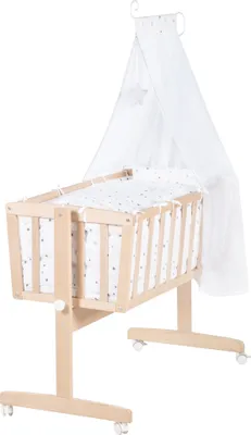 Produktbild von roba Babywiege 40 x 90 cm Sternenzauber grau - 2 in 1 Stubenwagen & Wiege - Bett Set mit Feststellfunktion inkl. textiler Ausstattung - Holz natur