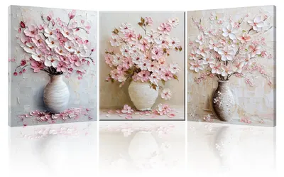3er-Set Leinwandbilder Blumen in Vase, 30x40 cm, Wanddeko