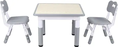 Immagine prodotto di Tavolo per bambini Vigevee con 2 sedie, regolabile in altezza, 60 x 60 cm, finitura effetto legno grigio