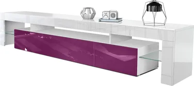 Produktbild von Vladon Lowboard Lima V2,  Germany, TV-Kommode mit 2 Klappen, 1 offenem Fach und 2 Glasablagen, Weiß Hochglanz/Brombeer Hochglanz (189 x 38 x 35 cm)