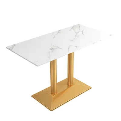 Image de Mobilier de restauration Table de salle à manger Table de cuisine pour salle à manger Salon Table Table de bistrot Pierre frittée blanc doré2 120*60*75CM
