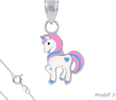 Produktbild von Kinderkette Silber 925 Kette: Einhorn Anhänger Halskette für Mädchen Modell 5