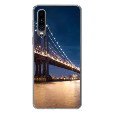 Produktbild von MuchoWow® Handyhülle Schutzhülle Hülle für Huawei P30 New York - Manhattan - Mond Silikon Softcase Handy Hülle - Kartenbesitzer