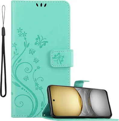 Immagine prodotto di Cadorabo cover per Realme C75 cover in FLORAL TURQUOISE cover protettiva con design floreale con chiusura magnetica, funzione stand e slot per carte di credito Book Case Cover