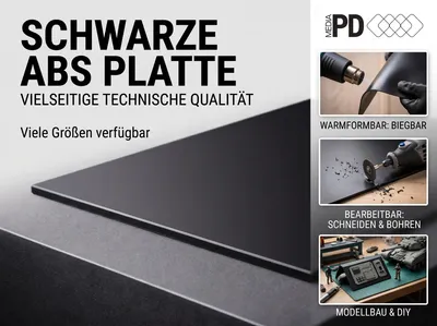 Obrázek produktu pro ABS plastová deska, černá, 3 mm – 50 x 100 cm od PD Media, hladká, tvrdá a tvarovatelná, pro modelářství, kutilství a tepelné tvarování