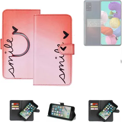 Produktbild von K-S-Trade Schutzhülle Handyhülle kompatibel mit Samsung Galaxy A51 Hülle cover bookstyle Etui ''smile'' rot Standfunktion Kameraschutz (1Stk)