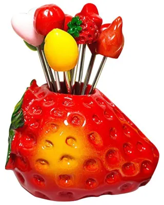 Productafbeelding van Vruchtenvorken - Met aardbeienmotief - 1 set - Rood