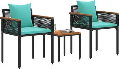 Immagine prodotto di Set di Mobili da Esterno con cuscino Nero e Turchese polyrattan