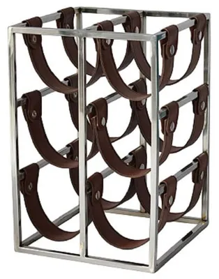 Produktbild von Casa Padrino Luxus Weinflaschenhalter Silber / Braun 26 x 28 x H. 39 cm - Kleines Weinregal für 6 Flaschen