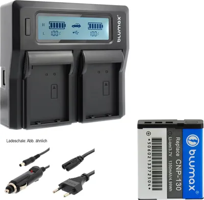 Produktbild von 1x Akku + Lader für Casio NP-130 EX-ZR100, EX-ZR200, EX-ZR3001350 mAh (3,7V)