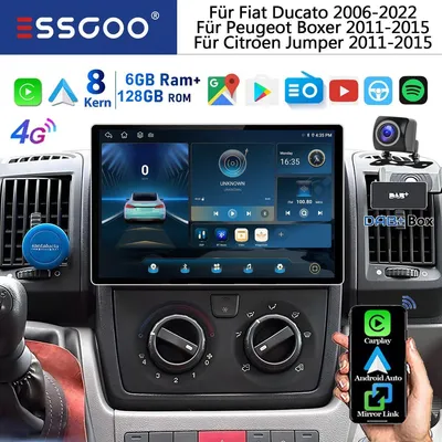 Imagen del producto de Radio para coche de 13 pulgadas con Android 15, compatible con DAB Plus, CarPlay y Android Auto, con GPS y navegador integrado, para Fiat Ducato, Peugeot Boxer y Citroen. Memoria RAM de 6GB, almacenamiento de 128GB, Bluetooth, pantalla táctil de 2