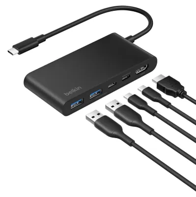 Produktbild von Belkin Connect, USB Typ-C, HDMI, USB 2.0 Type-A, USB 3.2 Gen 1 (3.1 Gen 1) Type-C, 5000 Mbit/s, 60 Hz, 3840 x 2160 Pixel, Schwarz