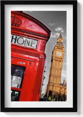 Produktbild von Telefonzelle und Big Ben - England– Wandbild mit Rahmen – Gerahmtes Bild  – Wanddekoration – 40x60 cm –  Schwarz