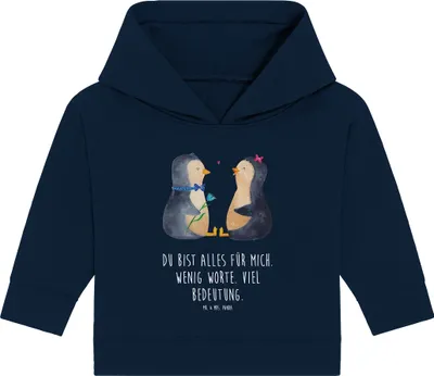 Produktbild von Mr. & Mrs. Panda Organic Baby Hoodie Pinguin Pärchen 12. - 18. Monat - French Navy - Geschenk, Kapuzensweatshirt, Pinguine, Hochzeit, Kapuzenshirt, Liebe, Hochzeitstag