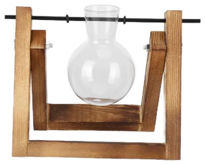 Immagine prodotto di Terrario per piante con supporto in legno, vaso in vetro, vaso da tavolo per decorare l'ufficio di casa (cornice in legno, 1 bottiglia)