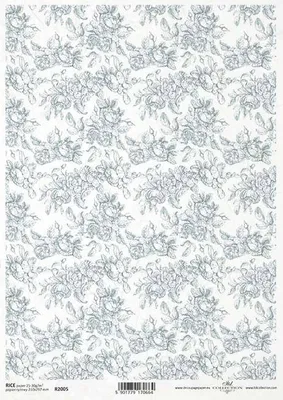 Image de ITD Papier de riz découpage papier de bricolage, R2005 motif papier peint, fleurs dans les tons bleus, bleu