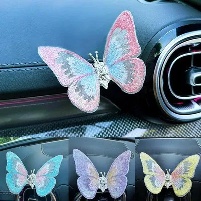 Image de Décorations en forme de papillon pour voiture, petites, brodées, à accrocher au rétroviseur.
