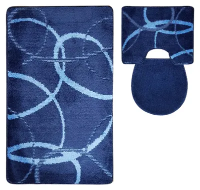 Produktbild von 3 tlg Badematte Badezimmerteppich Badteppich Set #15 BLAU