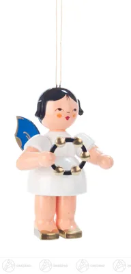 Produktbild von Christbaumschmuck Engel mit Schellenring - blaue Flügel (9,5cm) von Kunstgewerbe Uhlig
