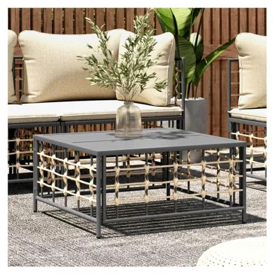 Produktbild von Gartentisch aus Polyrattan in Anthrazit, 70 x 70 x 34 cm, Beistelltisch für Außenbereich, Balkon und Terrasse