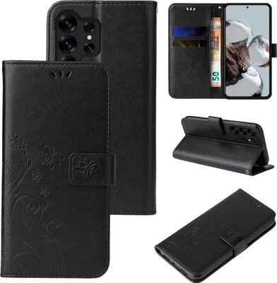Produktbild von Handyhülle für Samsung Galaxy S25 Ultra Floral Blumen Schmetterling Flip Cover Hülle Case Klapphülle Handytasche Farbe: Schwarz