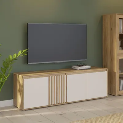 Immagine prodotto di Mobile TV - ELISTON - Bianco opaco / Rovere - 174,3 x 41,5 x 56,1 cm