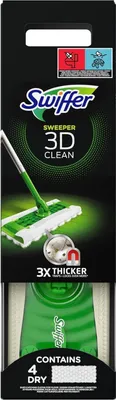 Image de Kit de démarrage Swiffer Nettoyeur de sols 3D Clean - 1 balai à franges + 4 lingettes sèches et 2 lingettes humides